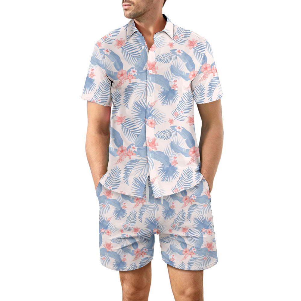 European Size Men's Casual Loose Shirt Suit Hawaii Seaside 3d Digital Printing Beach Short Sleeve Shorts