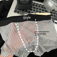 Vintage Stripe Men's Ice Silk Breathable Transparent Bottom Crotch Boxer Briefs