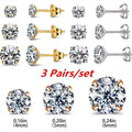 3A Zircon Earrings Stud Piercing Jewelry Three-Pair Set
