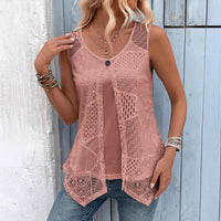 Vest Decorative Buckle Mesh Sleeveless Fake Two-Piece
