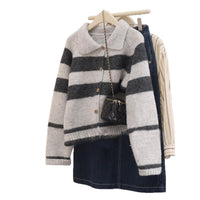 Women's Lapel Stripe Sweater Coat