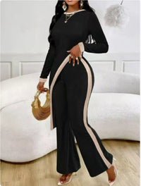 Women's Fashion Long Sleeve Side Slit T-shirt Trousers Suit