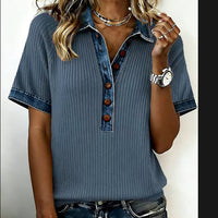 Euro-American Fashionable Trendy Denim-trimmed Loose T-shirt