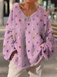 Women's Autumn Winter Lazy Style Loose V-neck Printed Pullover
