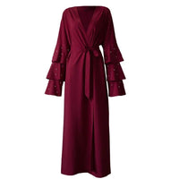 Muslim Fashion Bead Flare Sleeve Tie-neck Cardigan