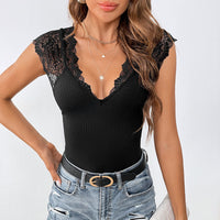 Lace Stitching Large V-neck Jumpsuit Slim Top