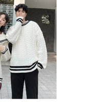 New Japanese-style Color-blocked Round-neck Thick Fairy Sweater In White