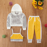 Three Piece White Hooded Sports Suspender Vest