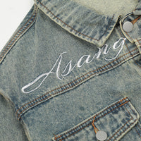 Men's Loose Hoodie Washed And Worn Lapel Denim Jacket Coat American Fashion