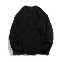 Chessboard Plaid Round Neck Sweater For Men