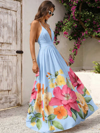 Bohemian Slip Dress With Deep V Neck And Positional Print