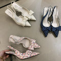 Women's High Heel Bow Closed Toe Sandals 2026 New French Style Elegant Pointed Toe Slingback Pumps For Women, Perfect For Dresses