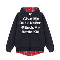 Retro Fake Two-piece Letter Splicing Plaid Hooded Sweater