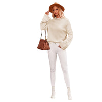 Solid Color Bell Sleeve Pullover Crew Neck Sweater