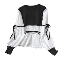 Striped Top Drawstring Long Sleeve Inner Wear Loose Shirt