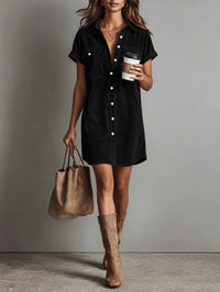 Retro Casual Corduroy Shirt Dress Loose Short-Sleeve Dress