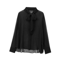 European And American Women's Clothing French Floral Tie Bow Long-sleeved Shirt