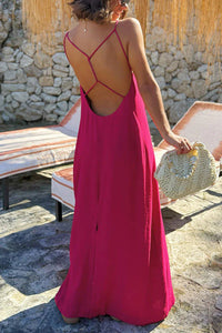 Solid Color Camisole Loose Mid Length Beach Vacation Dress