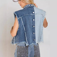 Splicing Beads Loose Women's Short Denim Vest
