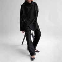 New Dark High Cascading Collar Long Sleeve Shirt