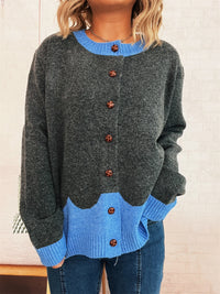 Color Effect Collar Single-breasted Casual Loose Knitted Cardigan Casual Sweater