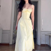 European And American Womens New Arrival Floral Print Square-Neck Sexy Slit Maxi Spring Dress