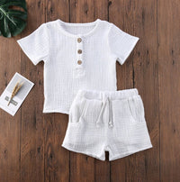 Children's Cotton And Linen Short Sleeve Suit Summer Light Thin And Loose Breathable Gown