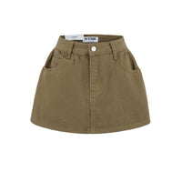 Retro Mid-low Waist Anti-exposure Denim A- Line Bubble Short Skirt