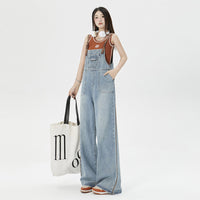 Washed Blue Loose Shoulder Strap Jeans