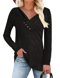 Women's Long Sleeve V-neck Button-up Shirt