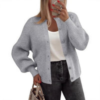 Round Neck Buckle Women's Cardigan Sweater Long Sleeve
