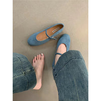 Women's Shallow Mouth Pumps Retro Round Head Soft Flat Bottom Suede