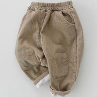 Korean Ins Corduroy Fleece-lined Patch Trousers