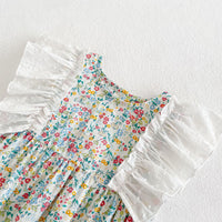 Infants And Children Big Flying Sleeves Small Floral Breathable Jumpsuit