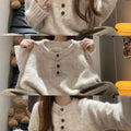 Korean-style Relaxed-fit Off-shoulder Crew-neck Cropped Sweater For Outerwear