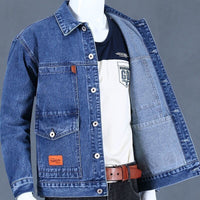 Denim Loose Spring And Autumn Trendy Workwear Jacket Top Denim Short Gown Men