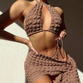Lace-up Seersucker Three-piece Bikini Women's Swimsuit