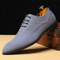 Men's Casual Leather Shoes Denim Black Bridegroom Wedding Trendy Shoes