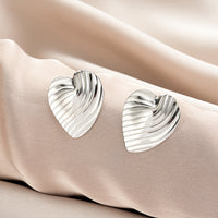 Oval Stainless Steel Earrings, Trendy Geometric Heart Texture, 18K Gold Plated Ear Studs, Titanium Steel