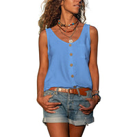 Summer Women's Solid Color And V-neck Button Vest Shirt
