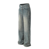 Mens High-Street Washed Distressed Loose Straight-Leg Pants