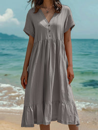 Solid-color Short-sleeve Fashionable Pleated Dress