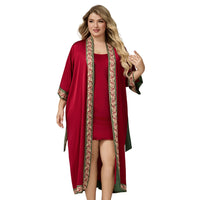 Womens Nightgown With Straps Solid-Color Luxurious Loungewear Satin Bathrobe Set