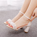 Women's Fashionable One-strap Beaded Flower High Heel Sandals
