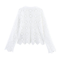 Embroidered V-neck Women's Long Sleeve Shirt