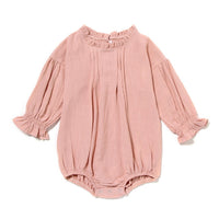 Long-sleeved Children's Pajamas Plain Linen Romper