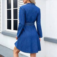 Fashionable Casual Defined-Waist Womens Denim Dress