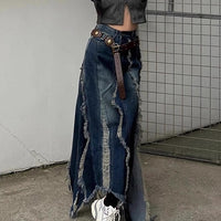 European And American Style Irregular Wool Tassel Tassel Denim Skirt