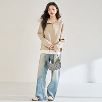 Fake Two-piece Air Layer Casual Half Loose Zip Top