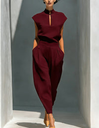 Chinese-style Satin Short-sleeve T-shirt And Pants Set For Women
